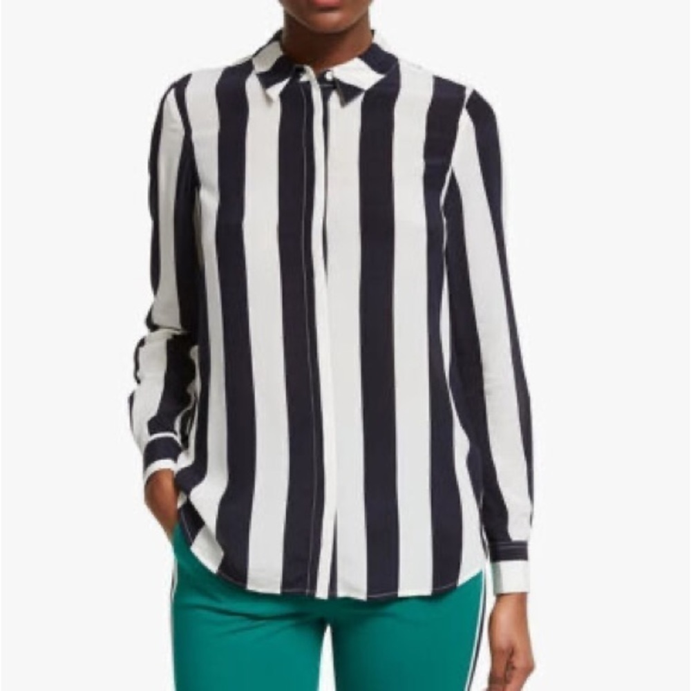 NWOT Boden 100% Silk Black/White Striped Shirt - 8